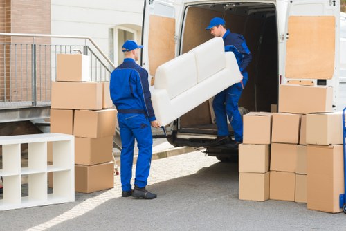 Reusable furniture and packaging being prepared for charity donation